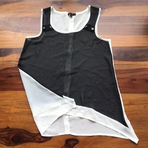 Black and white sheer tank blouse